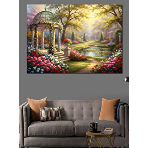 Çiçekli Bahçede Huzurlu Köşk Manzarası Dekoratif Kanvas - Mdf Ahşap Tablo 50x70 cm