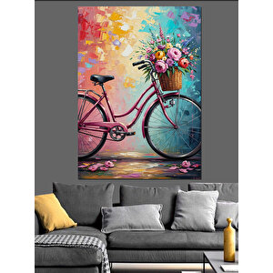 Sepeti Çiçekli Pembe Klasik Bisiklet Dekoratif Kanvas - Mdf Ahşap Tablo 50x70 cm
