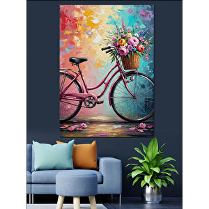 Sepeti Çiçekli Pembe Klasik Bisiklet Dekoratif Kanvas - Mdf Ahşap Tablo 50x70 cm