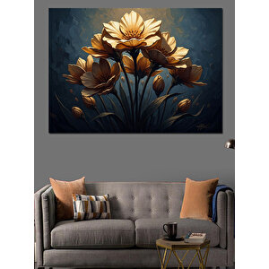 Vazo İçinde Altın Sarısı Çiçekler Dekoratif Kanvas - Mdf Ahşap Tablo 70x100 cm