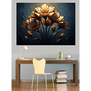 Vazo İçinde Altın Sarısı Çiçekler Dekoratif Kanvas - Mdf Ahşap Tablo 70x100 cm