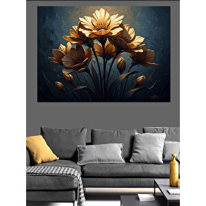 Vazo İçinde Altın Sarısı Çiçekler Dekoratif Kanvas - Mdf Ahşap Tablo 70x100 cm