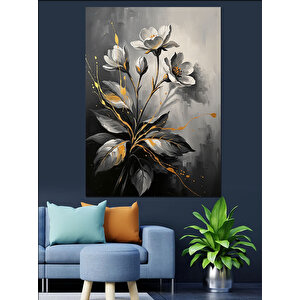 Beyaz Çiçekli Dal Ve Sanatsal Arkaplan Dekoratif Kanvas - Mdf Ahşap Tablo 100x140 cm