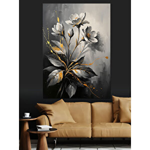Beyaz Çiçekli Dal Ve Sanatsal Arkaplan Dekoratif Kanvas - Mdf Ahşap Tablo 100x140 cm