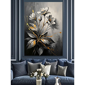 Beyaz Çiçekli Dal Ve Sanatsal Arkaplan Dekoratif Kanvas - Mdf Ahşap Tablo 100x140 cm