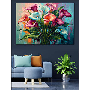 Vazoda Renkli Bahar Çiçekleri Buketi Dekoratif Kanvas - Mdf Ahşap Tablo 100x140 cm