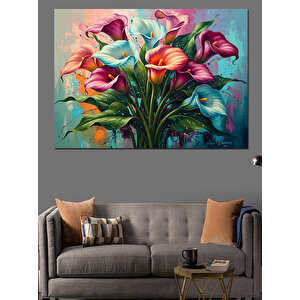 Vazoda Renkli Bahar Çiçekleri Buketi Dekoratif Kanvas - Mdf Ahşap Tablo 100x140 cm