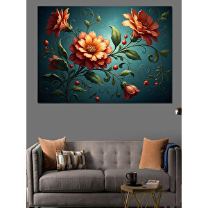 Çiçekler Arasında Kırmızı Gül Buketi Dekoratif Kanvas - Mdf Ahşap Tablo 50x70 cm