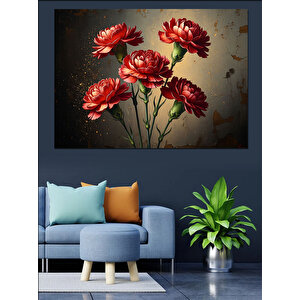 Kırmızı Karanfil Çiçekleri Vazoda Tablo Dekoratif Kanvas - Mdf Ahşap Tablo 70x100 cm