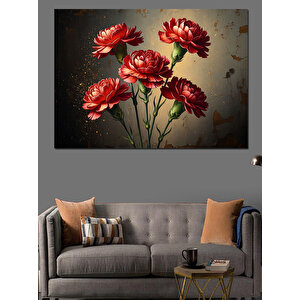 Kırmızı Karanfil Çiçekleri Vazoda Tablo Dekoratif Kanvas - Mdf Ahşap Tablo 70x100 cm