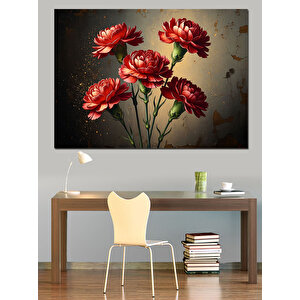 Kırmızı Karanfil Çiçekleri Vazoda Tablo Dekoratif Kanvas - Mdf Ahşap Tablo 70x100 cm
