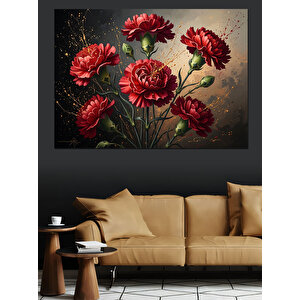Vazoda Kırmızı Karanfil Çiçekleri Tablosu Dekoratif Kanvas - Mdf Ahşap Tablo 70x100 cm