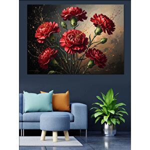 Vazoda Kırmızı Karanfil Çiçekleri Tablosu Dekoratif Kanvas - Mdf Ahşap Tablo 70x100 cm