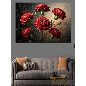 Vazoda Kırmızı Karanfil Çiçekleri Tablosu Dekoratif Kanvas - Mdf Ahşap Tablo 70x100 cm