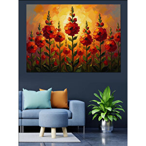 Kırmızı Çiçekler Ve Gökyüzü Manzarası Dekoratif Kanvas - Mdf Ahşap Tablo 50x70 cm