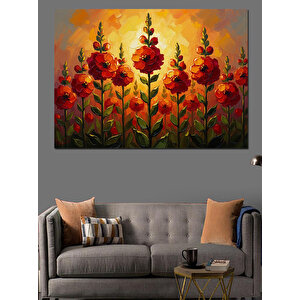 Kırmızı Çiçekler Ve Gökyüzü Manzarası Dekoratif Kanvas - Mdf Ahşap Tablo 50x70 cm