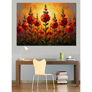 Kırmızı Çiçekler Ve Gökyüzü Manzarası Dekoratif Kanvas - Mdf Ahşap Tablo 50x70 cm