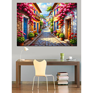 Çiçekli Balkonlar Ve Dar Sokak Dekoratif Kanvas - Mdf Ahşap Tablo 70x100 cm