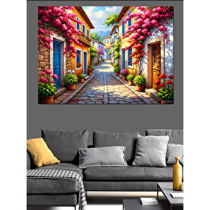 Çiçekli Balkonlar Ve Dar Sokak Dekoratif Kanvas - Mdf Ahşap Tablo 70x100 cm