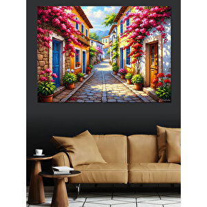 Çiçekli Balkonlar Ve Dar Sokak Dekoratif Kanvas - Mdf Ahşap Tablo 70x100 cm