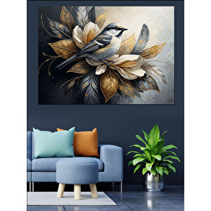 Çiçekler Arasında Küçük Kuş Portresi Dekoratif Kanvas - Mdf Ahşap Tablo 100x140 cm