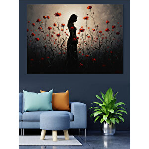 Çiçekler Arasında Bekleyen Yalnız Kadın Dekoratif Kanvas - Mdf Ahşap Tablo 70x100 cm