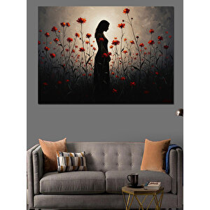 Çiçekler Arasında Bekleyen Yalnız Kadın Dekoratif Kanvas - Mdf Ahşap Tablo 70x100 cm