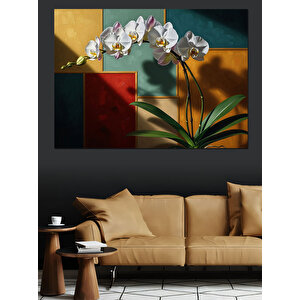 Vazoda Beyaz Orkide Çiçekleri Dekoratif Kanvas - Mdf Ahşap Tablo 100x140 cm
