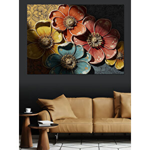 Taş Üzerinde Açan Renkli Çiçekler Dekoratif Kanvas - Mdf Ahşap Tablo 50x70 cm
