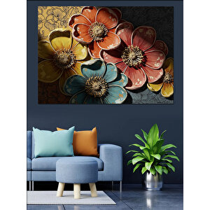 Taş Üzerinde Açan Renkli Çiçekler Dekoratif Kanvas - Mdf Ahşap Tablo 50x70 cm