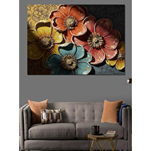 Taş Üzerinde Açan Renkli Çiçekler Dekoratif Kanvas - Mdf Ahşap Tablo 50x70 cm