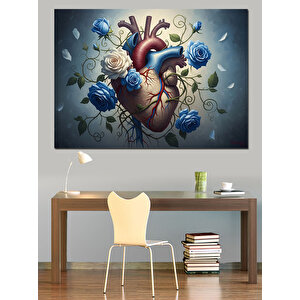 Çiçeklerle Kaplanmış İnsan Kalbi Sanatı Dekoratif Kanvas - Mdf Ahşap Tablo 50x70 cm