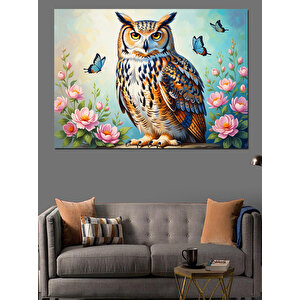 Çiçekler Arasında Bilge Baykuş Tablosu Dekoratif Kanvas - Mdf Ahşap Tablo 100x140 cm