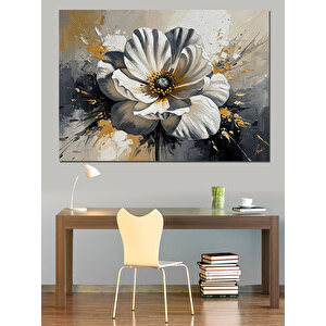 Beyaz Çiçek Ve Altın Sarısı Renkler Dekoratif Kanvas - Mdf Ahşap Tablo 50x70 cm