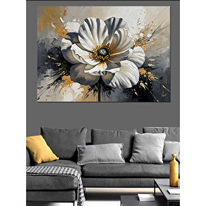 Beyaz Çiçek Ve Altın Sarısı Renkler Dekoratif Kanvas - Mdf Ahşap Tablo 50x70 cm