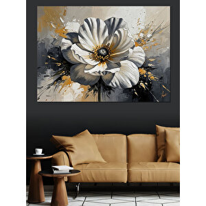 Beyaz Çiçek Ve Altın Sarısı Renkler Dekoratif Kanvas - Mdf Ahşap Tablo 50x70 cm