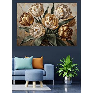 Vazo İçinde Altın Sarısı Çiçekler Dekoratif Kanvas - Mdf Ahşap Tablo 100x140 cm