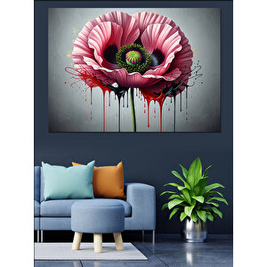 Tek Başına Duran Büyük Pembe Çiçek Dekoratif Kanvas - Mdf Ahşap Tablo 70x100 cm
