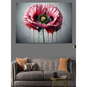 Tek Başına Duran Büyük Pembe Çiçek Dekoratif Kanvas - Mdf Ahşap Tablo 70x100 cm