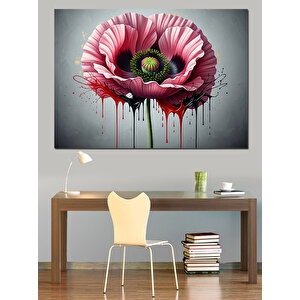 Tek Başına Duran Büyük Pembe Çiçek Dekoratif Kanvas - Mdf Ahşap Tablo 70x100 cm