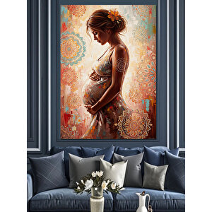 Hamile Kadın Ve Çiçekli Soyutlama Dekoratif Kanvas - Mdf Ahşap Tablo 70x100 cm