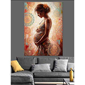 Hamile Kadın Ve Çiçekli Soyutlama Dekoratif Kanvas - Mdf Ahşap Tablo 70x100 cm