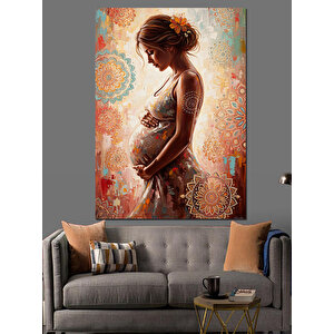 Hamile Kadın Ve Çiçekli Soyutlama Dekoratif Kanvas - Mdf Ahşap Tablo 70x100 cm