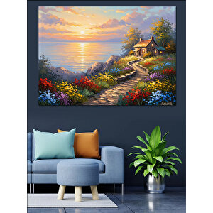 Sahil Boyunca Uzanan Çiçekli Yol Dekoratif Kanvas - Mdf Ahşap Tablo 50x70 cm