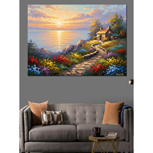 Sahil Boyunca Uzanan Çiçekli Yol Dekoratif Kanvas - Mdf Ahşap Tablo 50x70 cm