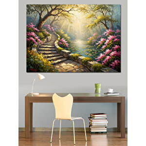 Çiçekli Merdivenler Ve Gizemli Bahçe Dekoratif Kanvas - Mdf Ahşap Tablo 100x140 cm