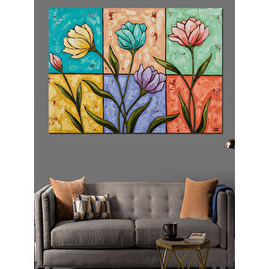 Saksıda Renkli Bahar Çiçekleri Tablosu Dekoratif Kanvas - Mdf Ahşap Tablo 100x140 cm
