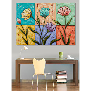 Saksıda Renkli Bahar Çiçekleri Tablosu Dekoratif Kanvas - Mdf Ahşap Tablo 100x140 cm