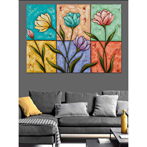 Saksıda Renkli Bahar Çiçekleri Tablosu Dekoratif Kanvas - Mdf Ahşap Tablo 100x140 cm