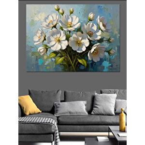 Vazoda Beyaz Çiçekler Buketi Tablosu Dekoratif Kanvas - Mdf Ahşap Tablo 100x140 cm